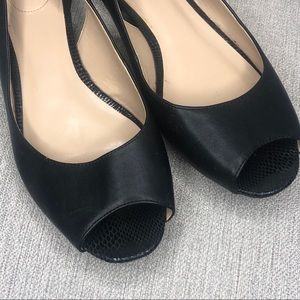Lands End Black Peep Toe Flats Shoes Size 8